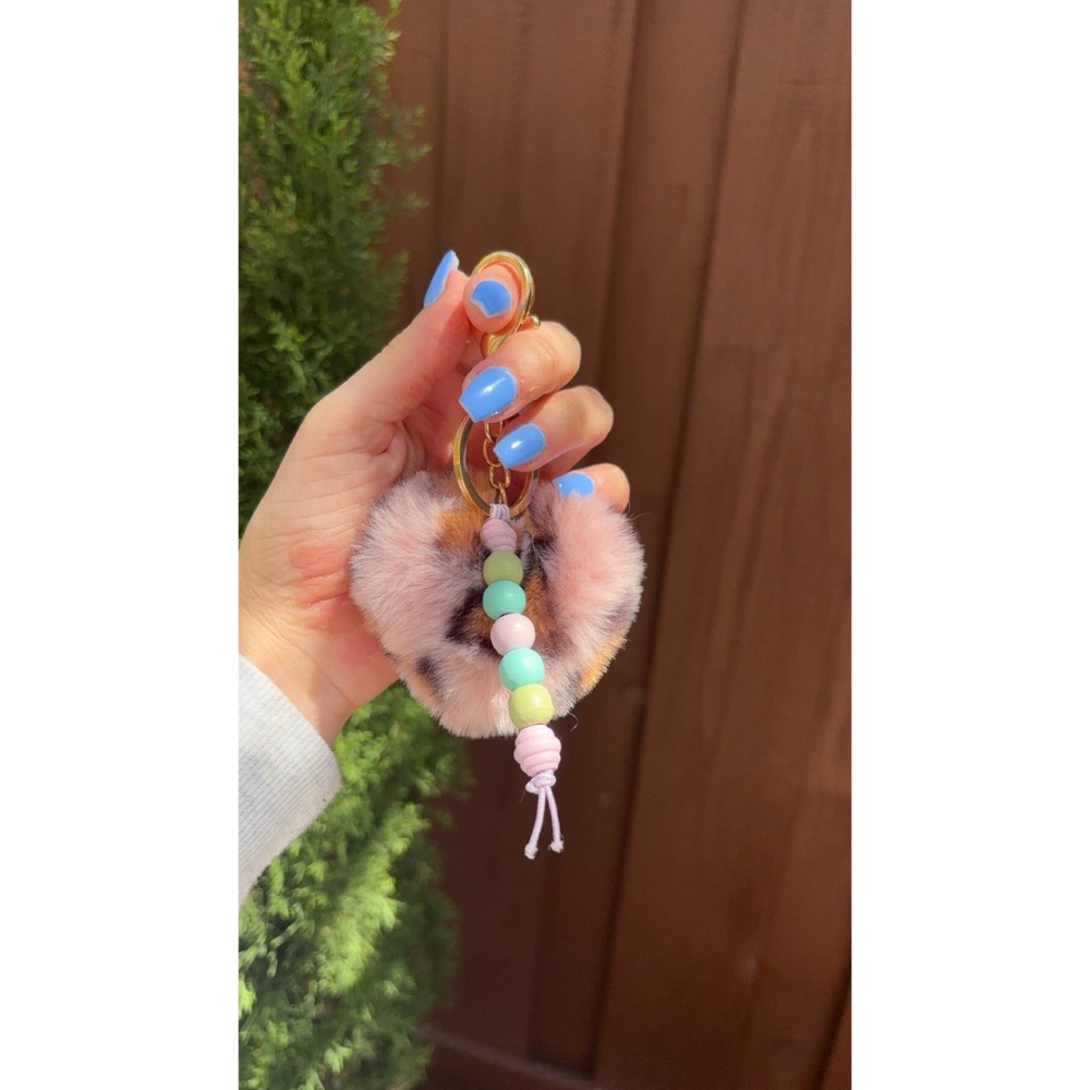 Plush heart keychain with charms